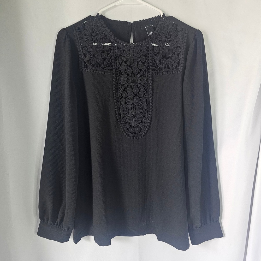 Halogen Womens Black Lace Yoke Long Sleeve Crepe Blouse HA397919MI‎ Size S